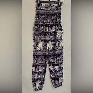 Elephant Pants Size Small Purple & White Harem Pants Elastic Waist Pockets